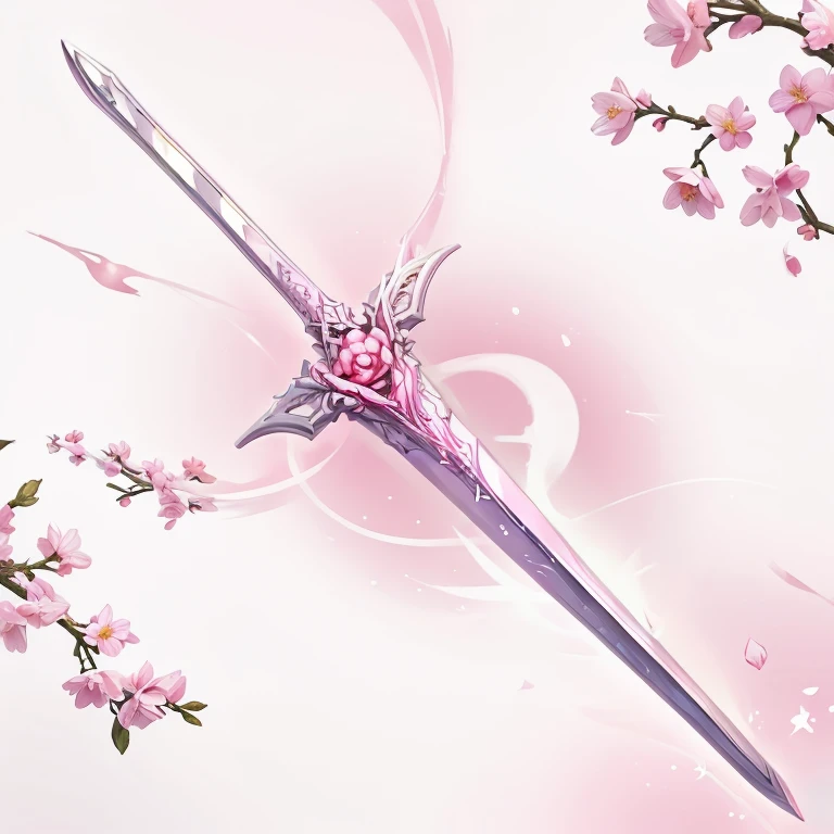 The only item, no one,1 sword,flowerの形をしたpink色の宝石がついた剣,pink色のクリスタルでできた剣,foil,Holy sword,剣にflowerが巻き付いている,straight,flower,pink,Iridescent,Overall image,pink色と白色,For girls,cute,White Background,Simple Background,Attention to detail,Best image quality,highest quality