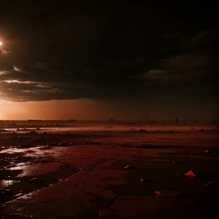 A wasteland where the sky rains a blood and its just hundreds of miles of openess where flesh covers the floor and a thick red fog is covering everything