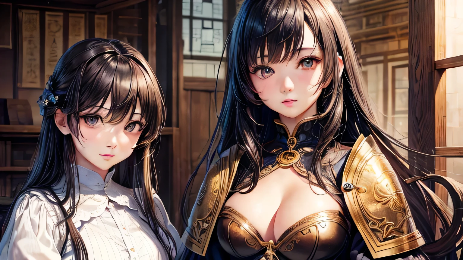 highest quality、masterpiece、Ultra-high resolution、Detailed and highest quality depiction of the upper body、Detailed and highest quality hair depiction、Detailed and highest quality eye depiction、(Realistic:1.4)、1 female、28 years old、Super big 、The ultimate beauty、so beautiful, Shiny, Light、short hair、Bangs that cover the eyes、片Bangs that cover the eyes、Very large bright eyes、Eye highLights、charm、Detailed steampunk costumes、Steampunk medieval background、Gear elements、Sepia、vapor、