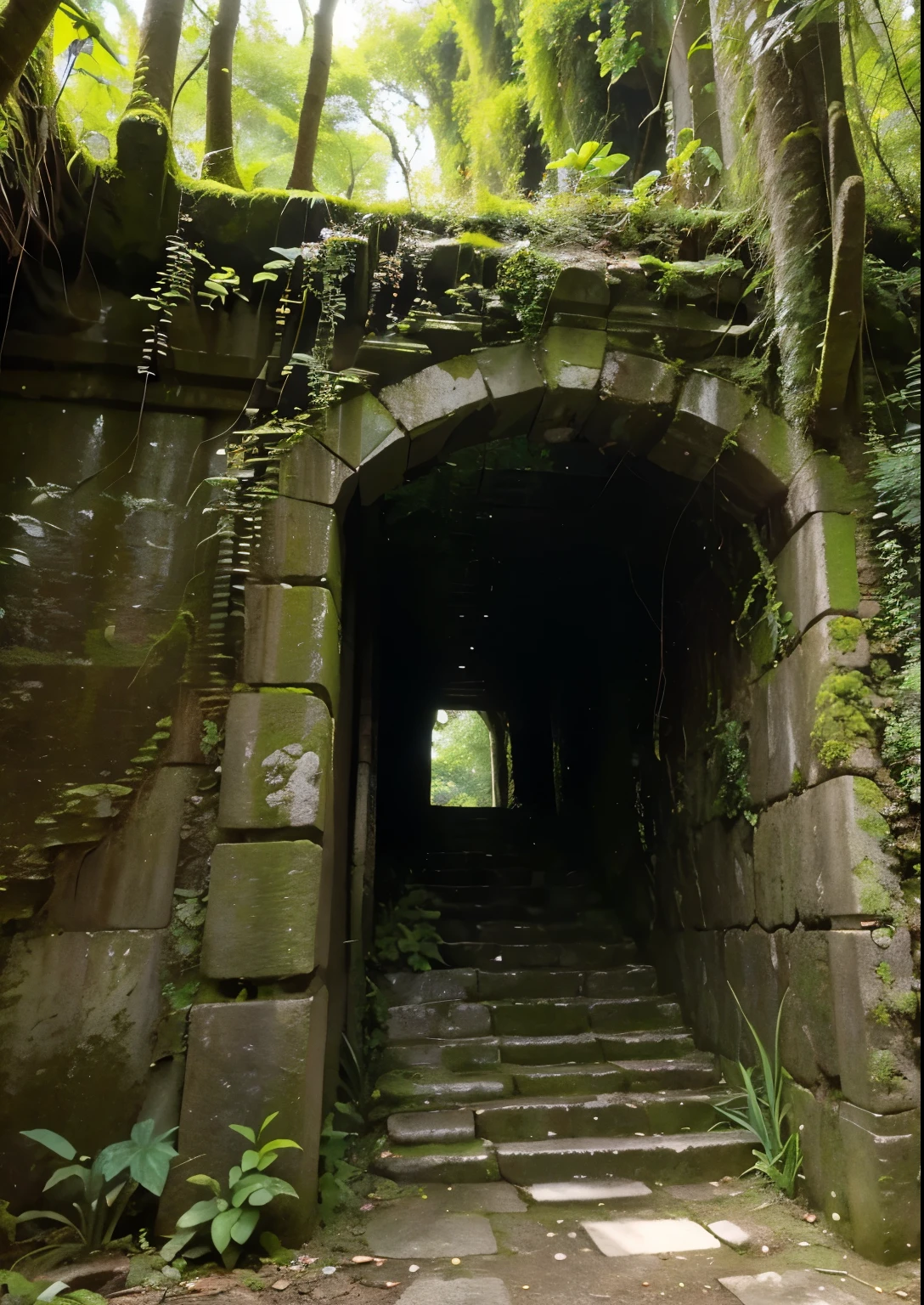 (masterpiece、highest quality:1.2)、8k、You can see the ocean、Ancient ruins on the cliff、Ruins of unknown age、It is covered with moss and ivy.