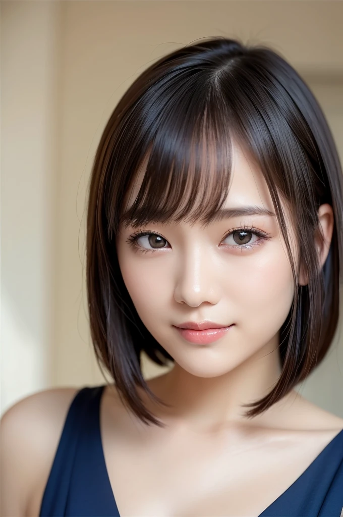 (highest quality:1.5)、(Realistic:1.5)、(1 person:1.5)、(Upper Body:1.5)、Very detailed、High resolution、8k wallpaper、、Small breasts、Natural color lips、Cute Smile、Japanese women、20-year-old girl、Beautiful and elegant face、Perfect and beautiful face、Big eyes、Brunette's eyes、Beautiful and elegant face、Perfect and beautiful double eyelids、Natural Bangs、Beautiful thin nose、Beautiful Skin、Chestnut Hair、Medium Bob Hair、Shortcuts、Natural Bangs、Perfect and beautiful face、Slim face and figure、(Looking at the camera with a cute expression)、Bright lighting、Professional Lighting、Forward lighting、Cute Smile、Ceremony venue、dress、Beautiful cleavage、mini skirt、Facing forward、Simple poses、
