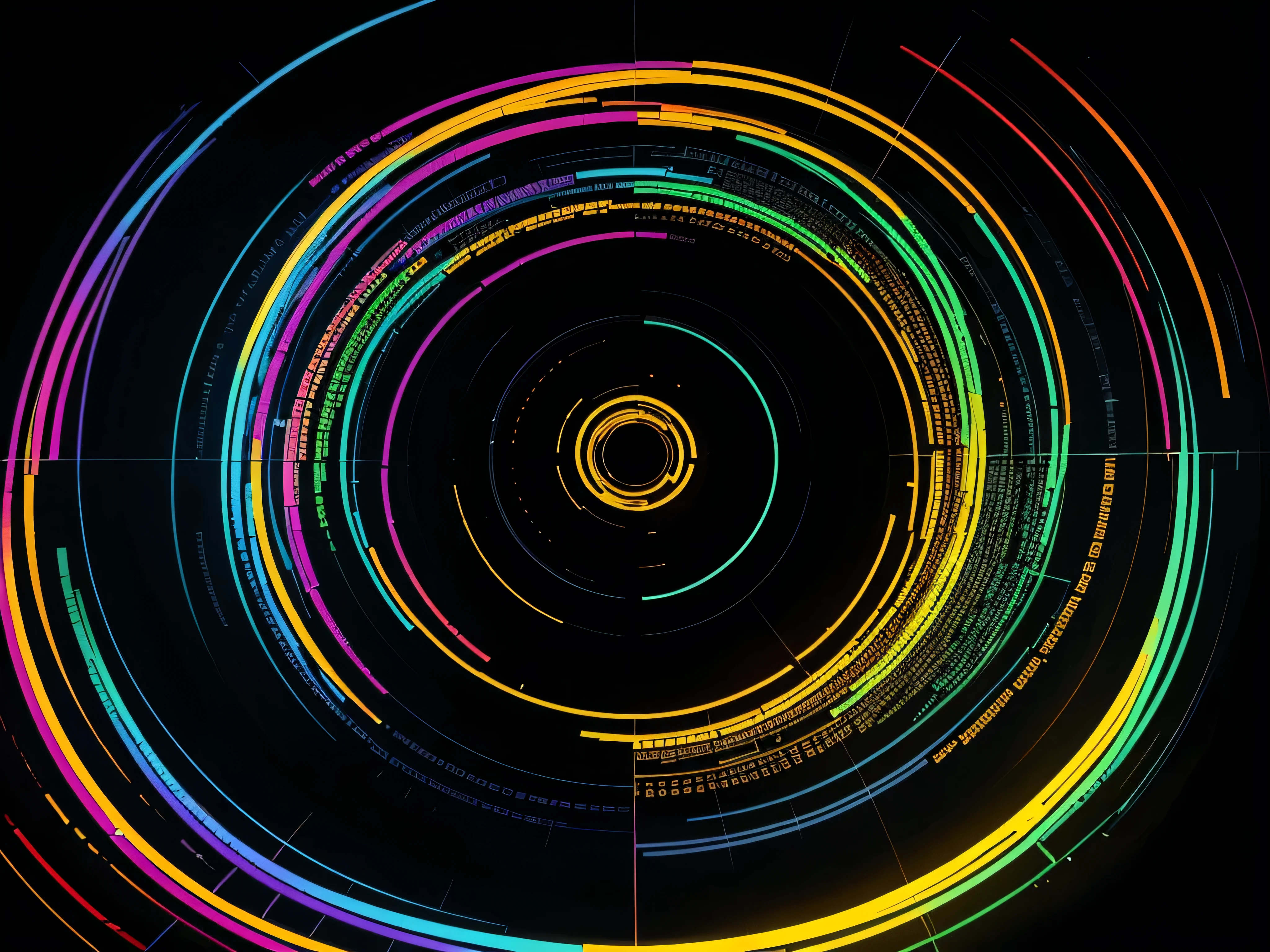 Colorfull matrix and digital circular lines that circle and surround the earth