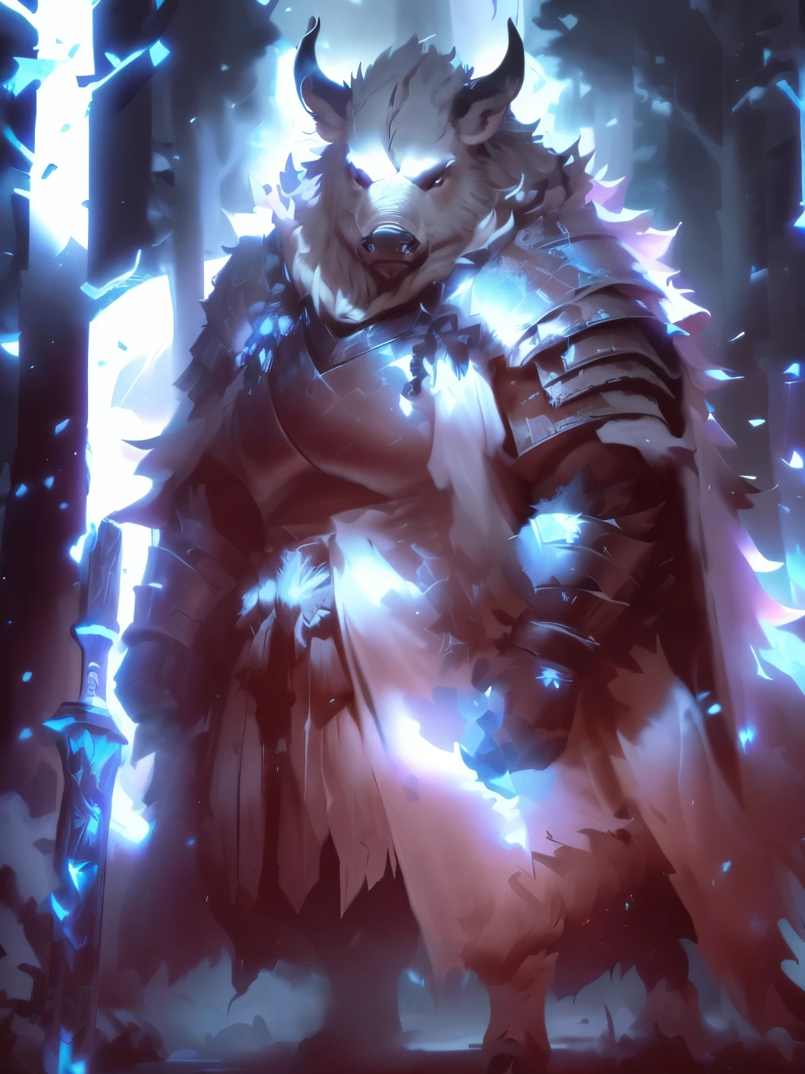 best quality,ultra-detailed,highres,(realistic,photorealistic:1.37),huge boar in armor with white cloth,detailed boar face and body,fat boar,armored beast,RPG,armored boar with tattered white cloth,beast with intricate armor,imposing creature,cloth-wrapped armor,giant boar in battle gear,strong boar with white fabric draped armor,beastly creature in protective gear,fierce creature clad in weighted armor,dark fantasy,animal in full plated armor,threatening presence,white cloth flowing in the wind,mythical creature adorned with fabric,large boar with protective covering,strategic forest creature,fantasy battles,creature of legends,beast of epic proportions,dystopian RPG,wild boar ready for combat,dark RPG world,beast with bulked-up armor,destruction in its path,evocative lighting,boar with intimidating armor,strong physique,ferocious boar in scale armor,fantastical RPG setting,RPG-inspired beast,detailed fur texture,warrior boar in sturdy armor,harsh lighting accentuating the boar's intimidating presence,vibrant colors,boar with steely determination,creature emerging from the shadows