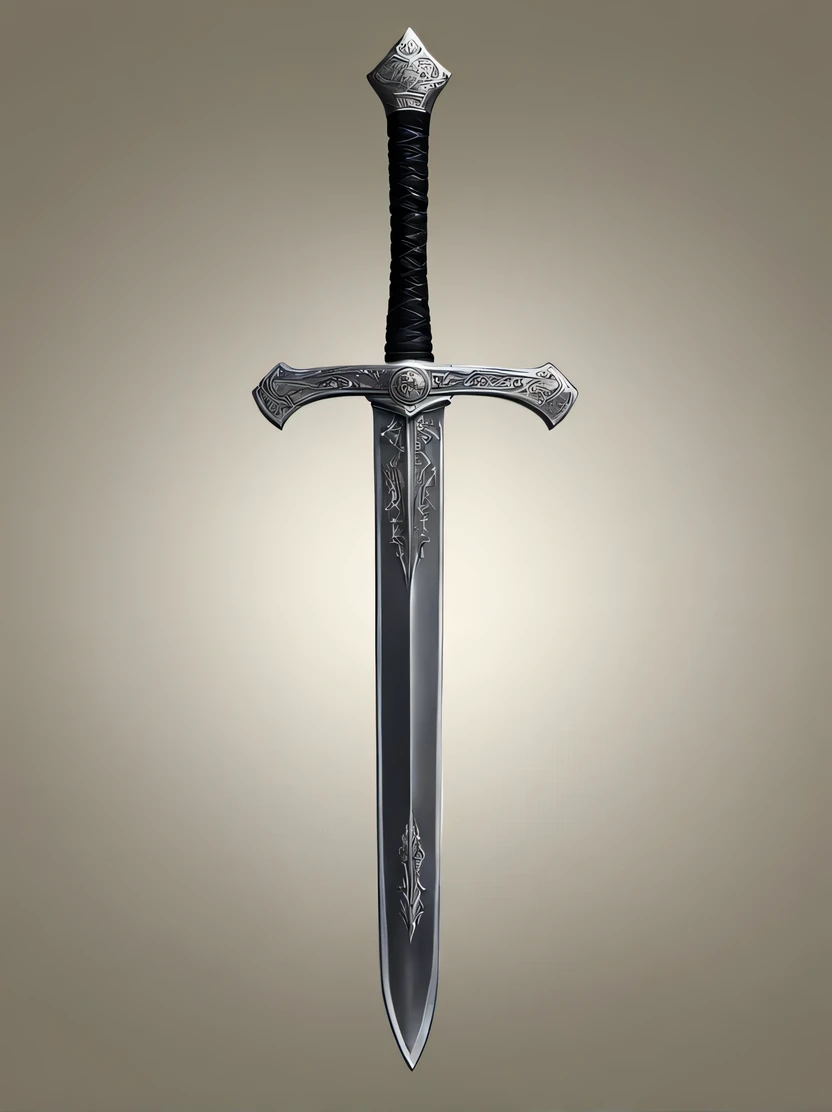 ((masterpiece、highest quality、Genuine、Very detailed、High resolution、Sharp focus、Photorealistic、Cinematic lighting))、((There are no people))、Fantasy RPG、Medieval Games、Game Icons、Black Background、(((Close-up of a sword)))、sacred sword decorated with gold、Sword of Steel、Long and large sword、medieval sword、Double-handed sword、Silver Sword、Gems embedded in the handle、Medieval weapons、Game Art