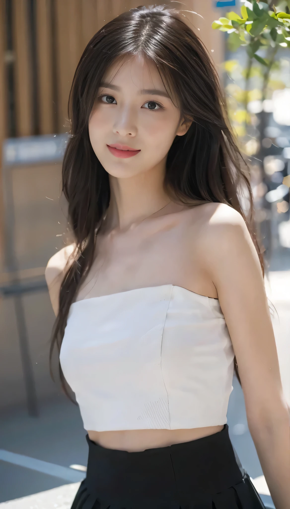 (on the table, best quality, Realistically, Super detailed, meticulous, high resolution, 8k wallpaper), Close-up portrait of a beautiful woman, like, Smile, Light brown messy hair, Perfect dynamic composition, Beautiful and meticulous eyes, Just like the cover of a fashion magazine, On Campus