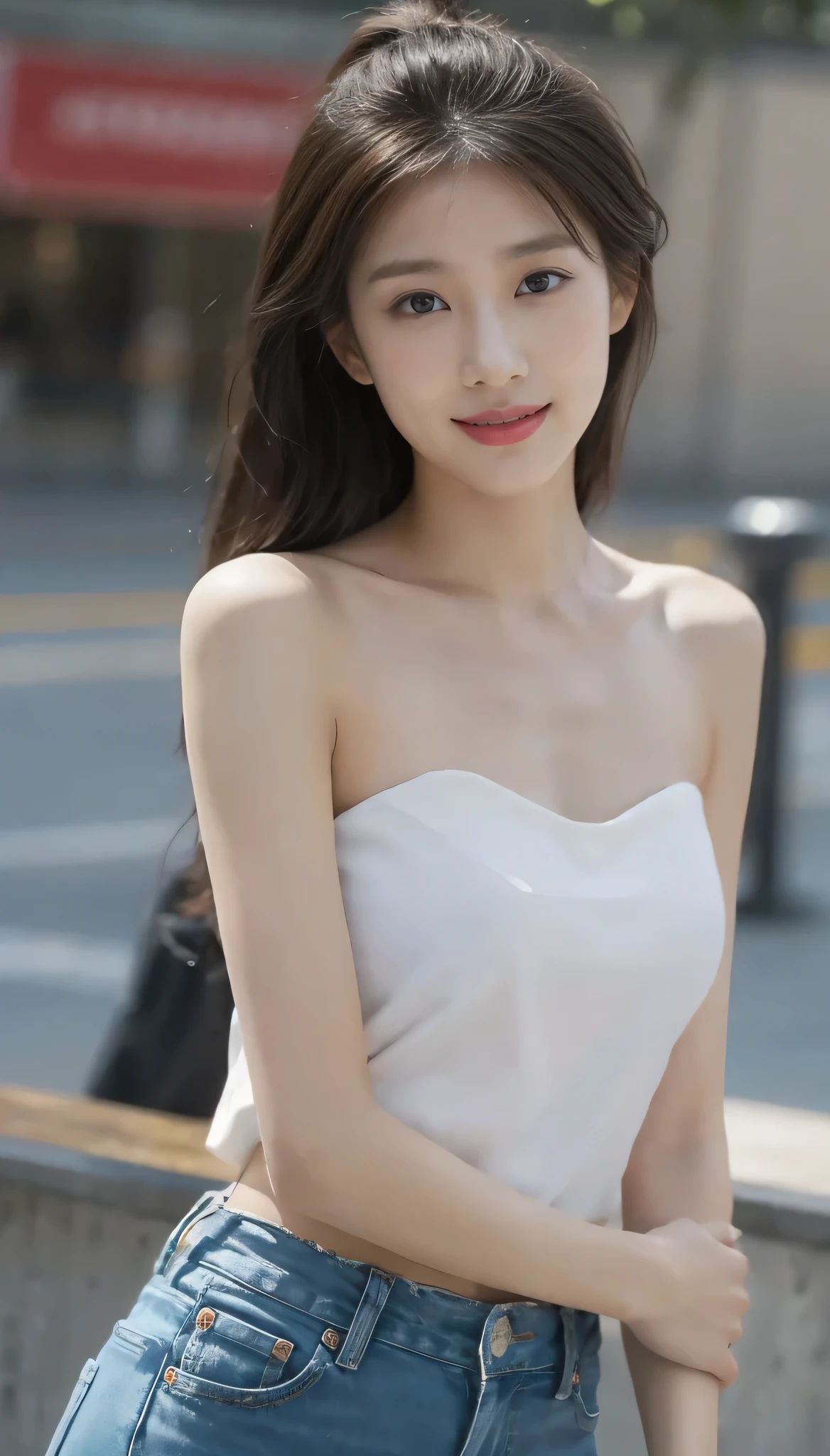 (on the table, best quality, Realistically, Super detailed, meticulous, high resolution, 8k wallpaper), Close-up portrait of a beautiful woman, like, Smile, Light brown messy hair, Perfect dynamic composition, Beautiful and meticulous eyes, Just like the cover of a fashion magazine, On Campus