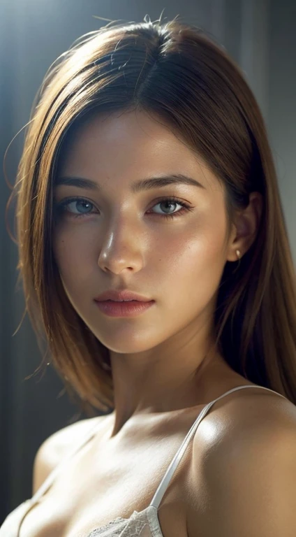  (photo Realistic:1.4), (hyper Realistic:1.4), (Realistic:1.3), (Smoother lighting:1.05), (Improving the lighting quality of movies:0.9), 32k, One girl,20 year old girl, Realistic lighting, Backlight, Light on the face, Ray-tracing, (Bright light:1.2), (Improvement of quality:1.4), (Highest quality real texture skins:1.4), Detailed drawn eyes, Detailed painted face, Quality Eyes, (Tired, sleepy and satisfied:0.0), Face close-up, See-through lace bra, (Enhance the mood of your body line:1.1), (Enhances the beauty of skin texture:1.1)、Lip gloss、Wedding dress