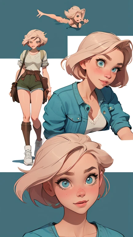Female character in Turnaround sheetcartoon style Digital art style illustration Cartoon image of a woman .Ilustra??o estilo desenho animado, estilo de arte dos desenhos animados, Ella Purnel lestilo Cartoon style digital illustration artgerm style cartoon art style, digital illustration style, design de personagens altamente detalhado, arte digital detalhada coragem, Forest fan art, Design de personagens de retrato, beautiful digital illustration, retrato de alta qualidade, Arte em quadrinhos, mulher jovem cabelo com transas lindas . Beautiful lined eyes Medium large bust and wonderful sexy clothes. image expression of sexual desire from the waist to the Ella Purnellstyle illustration Cartoon style digital illustration Turnaround sheet style