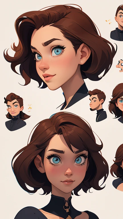 Female character in Turnaround sheetcartoon style Digital art style illustration Cartoon image of a woman .Ilustra??o estilo desenho animado, estilo de arte dos desenhos animados, Ella Purnel lestilo Cartoon style digital illustration artgerm style cartoon art style, digital illustration style, design de personagens altamente detalhado, arte digital detalhada coragem, Forest fan art, Design de personagens de retrato, beautiful digital illustration, retrato de alta qualidade, Arte em quadrinhos, mulher jovem cabelo com transas lindas . Beautiful lined eyes Medium large bust and wonderful sexy clothes. image expression of sexual desire from the waist to the Ella Purnellstyle illustration Cartoon style digital illustration Turnaround sheet style