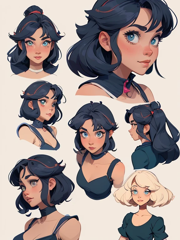 Female character in Turnaround sheetcartoon style Digital art style illustration Cartoon image of a woman .Ilustra??o estilo desenho animado, estilo de arte dos desenhos animados, Ella Purnel lestilo Cartoon style digital illustration artgerm style cartoon art style, digital illustration style, design de personagens altamente detalhado, arte digital detalhada coragem, Forest fan art, Design de personagens de retrato, beautiful digital illustration, retrato de alta qualidade, Arte em quadrinhos, mulher jovem cabelo com transas lindas . Beautiful lined eyes Medium large bust and wonderful sexy clothes. image expression of sexual desire from the waist to the Ella Purnellstyle illustration Cartoon style digital illustration Turnaround sheet style