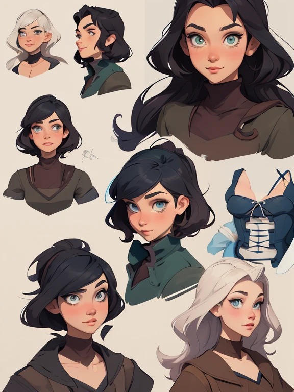 Female character in Turnaround sheetcartoon style Digital art style illustration Cartoon image of a woman .Ilustra??o estilo desenho animado, estilo de arte dos desenhos animados, Ella Purnel lestilo Cartoon style digital illustration artgerm style cartoon art style, digital illustration style, design de personagens altamente detalhado, arte digital detalhada coragem, Forest fan art, Design de personagens de retrato, beautiful digital illustration, retrato de alta qualidade, Arte em quadrinhos, mulher jovem cabelo com transas lindas . Beautiful lined eyes Medium large bust and wonderful sexy clothes. image expression of sexual desire from the waist to the Ella Purnellstyle illustration Cartoon style digital illustration Turnaround sheet style