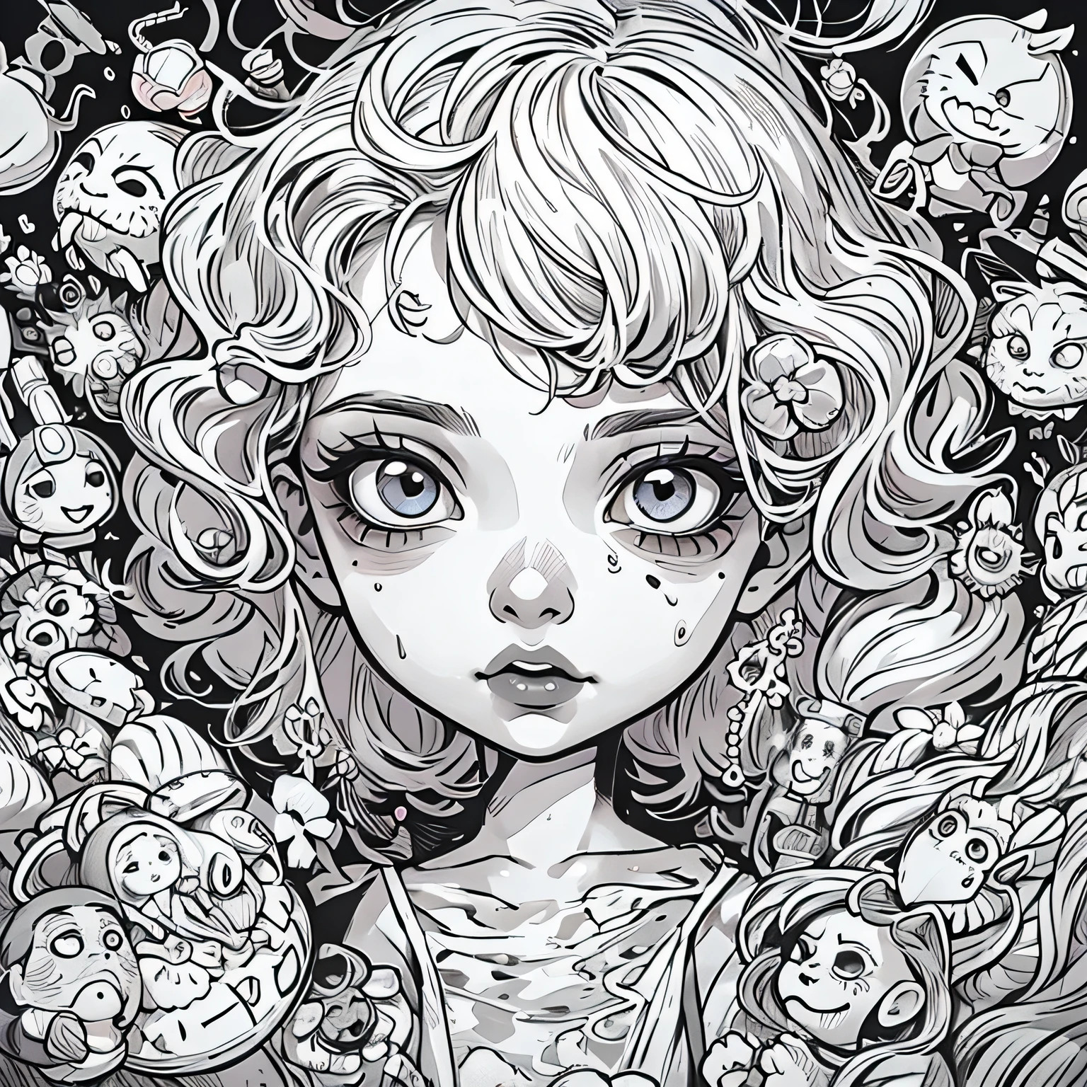 The w outline art for kids coloring book page Welcome to the mesmerizing world of , a realm where an evil beautician rules with her cursed fruits and bubblegum hair. In this darkly comedic fantasy, the beautician's hair grows uncontrollably, requiring constant maintenance. But beware, as the fruits adorning her hair hold sinister powers. With her deceptive beauty, she cunningly manipulates and controls those unfortunate enough to cross her path.Genres: Fantasy, Dark ComedyKids Kids coloring pages, full white, kids style, white background, whole body, black Sketch ,TIM BURTON STYLE, Dreamer is a troubled soul, she is plagued by visions that blur the lines between dreams and reality. Tim burton Style, simple line art, Grayscale, coloring book art 3:4r no two heads, Dreamlike, Weird , Surreal, creepy cute, pop culture references, Colorful pastel, Trevor Brown, audrey kawasaki, Mark Ryden, Miss van, Natalie shau, contemporary art, Detailed, Focus
