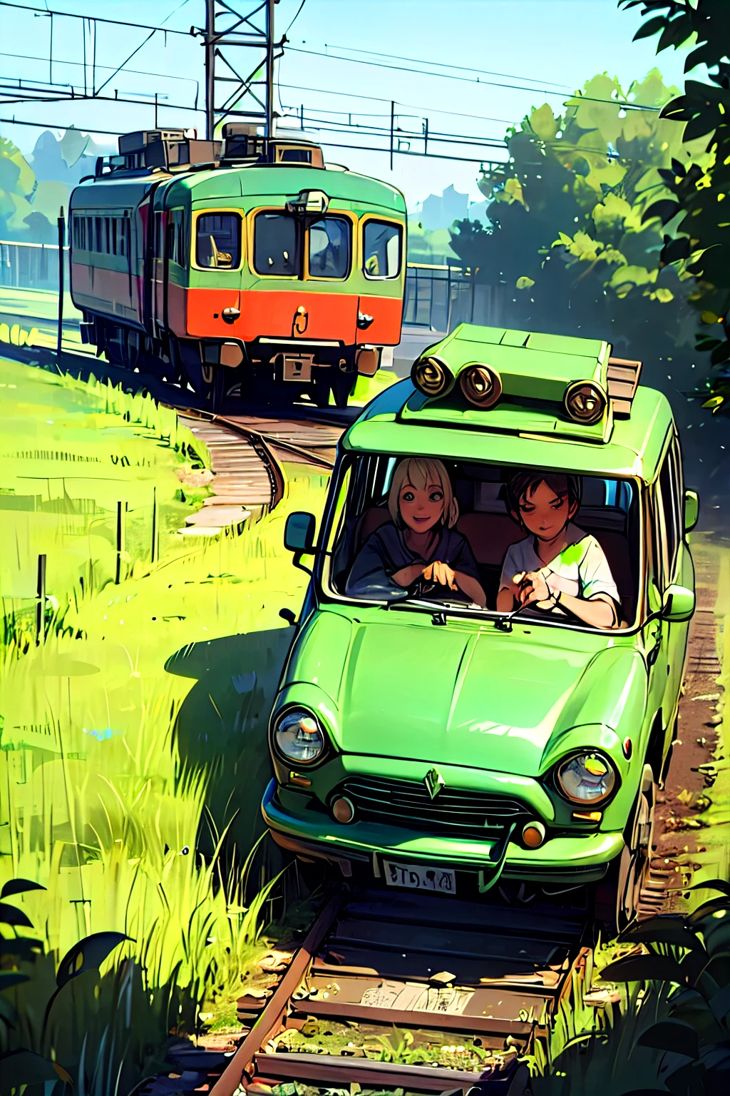 Make an alligator driving a train 