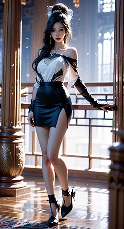 ((High Definition, 8K, Masterpiece: 1.3, Ultra HD, High Quality, High Resolution, Realistic)), ((Bare Shoulders)), ((Perfect Breasts)), ((Short Skirt)) , ((Sexy Long Legs)) , ((full body)), realistic, fashion girl, red lips, very beautiful Asian woman of 22 years old, exquisite makeup, big eyes, beautiful, (highest quality, masterpiece:1.2 ), very detailed, (realistic:1.37), ((random scene, random shooting angle)), blurred background ((depth of field)), young, energetic, attractive model, stretched pose, very short and transparent skirt, (delicate eyes, soft lips), bright smile , warm colors, very high saturation, detailed CG, (movie atmosphere), (soft colors), (natural skin texture, surreal, soft light, sharp), (very detailed), in an old library.