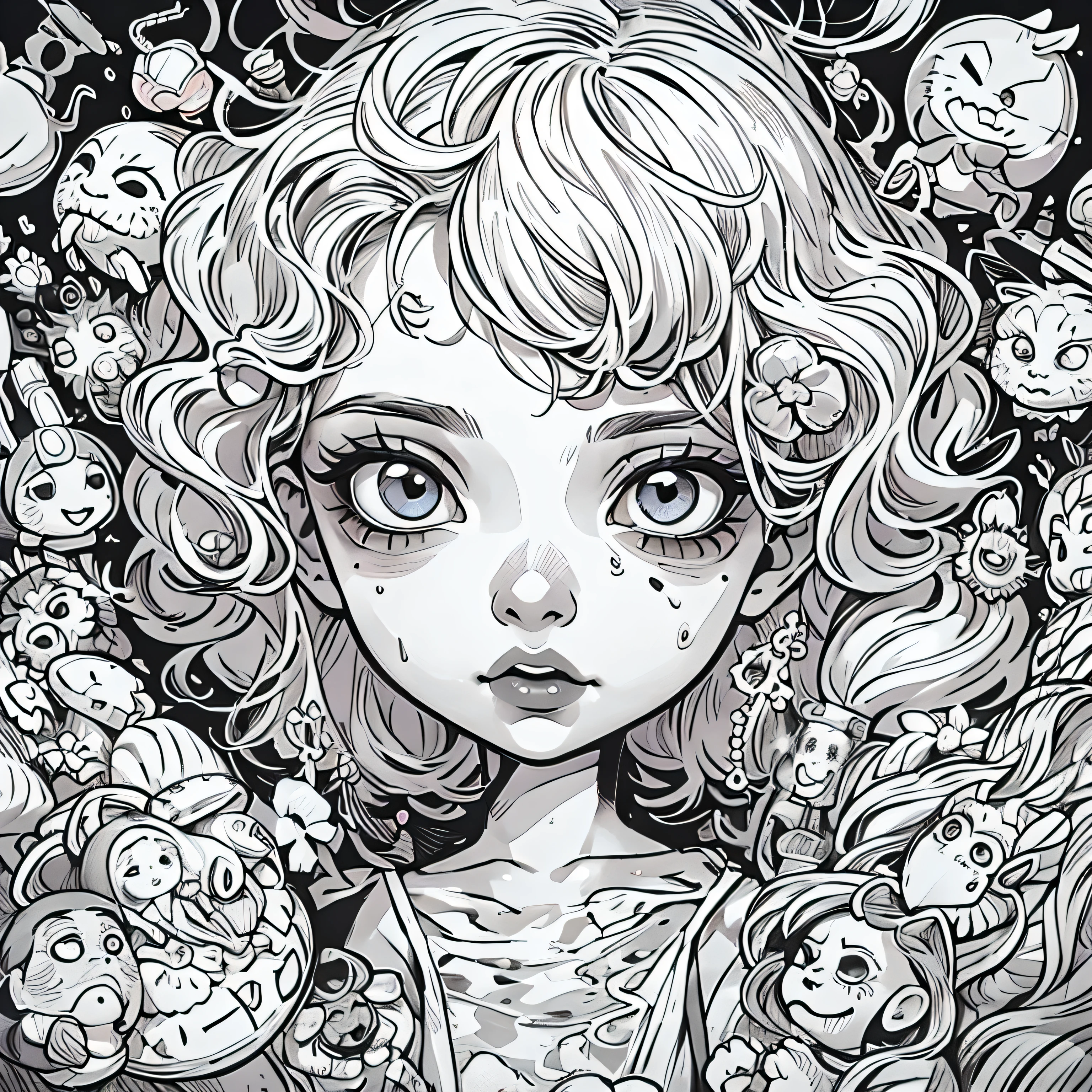 The w outline art for kids coloring book page Welcome to the mesmerizing world of , a realm where an evil beautician rules with her cursed fruits and bubblegum hair. In this darkly comedic fantasy, the beautician's hair grows uncontrollably, requiring constant maintenance. But beware, as the fruits adorning her hair hold sinister powers. With her deceptive beauty, she cunningly manipulates and controls those unfortunate enough to cross her path.Genres: Fantasy, Dark ComedyKids Kids coloring pages, full white, kids style, white background, whole body, black Sketch ,TIM BURTON STYLE, Dreamer is a troubled soul, she is plagued by visions that blur the lines between dreams and reality. Tim burton Style, simple line art, Grayscale, coloring book art 3:4r no two heads, Dreamlike, Weird , Surreal, creepy cute, pop culture references, Colorful pastel, Trevor Brown, audrey kawasaki, Mark Ryden, Miss van, Natalie shau, contemporary art, Detailed, Focus