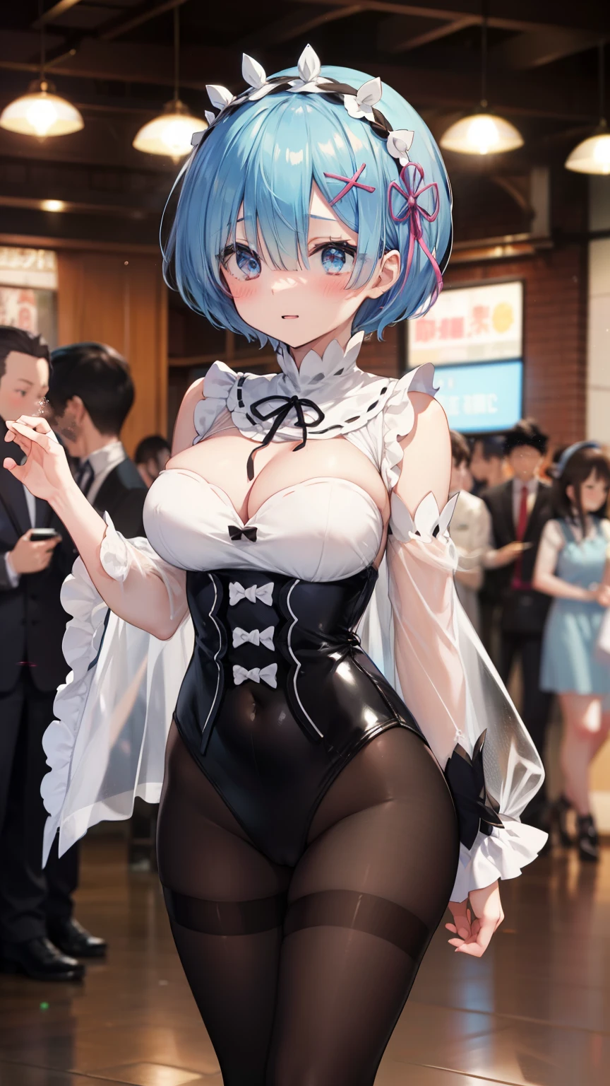 Rem from Re:Zero、light blue hair、short hair、table top、High resolution、many girls multiple girls、large crowd、lots of cute girls、big and full breasts、naughty body、See-through、throw、、whole body、Are standing、Look up at me、confused face、blush、embarrassing、Excited、white breath、black pantyhose、female shape&#39;Private parts are clearly visible、You can see the miniskirt of Nippurikuro、very short skirt、hospital、hospital room、Many people々々々々々、in the crowd、bare chest、show your chest、Upper grade、A lot of milk comes out from the nipples、Breast milk gushes from the nipple、white nurse uniform、cat ears nurse uniform、white one-piece nurse uniform、bangs that cover one eye、pink hairpin、、white sandals、Ahegao、Cumming face、climax、Feels good、I feel it、masturbation、open your mouth and stick out your tongue、leaning forward、Become an inner thigh、wet floor、Wet inner thigh、man close behind、lean against the wall、drool、Inner thighs are wet、Love juice is dripping from the crotch、Lower back falling out、dorsal position、sex、Insert male genitalia from behind、man standing behind