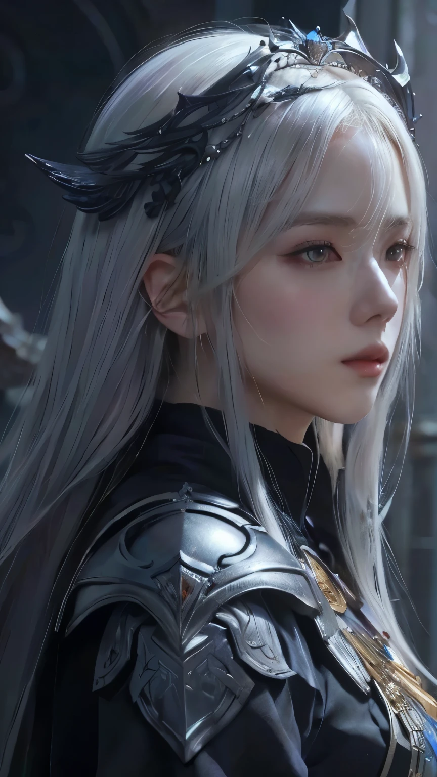 Un primer plano de una mujer con el pelo largo y blanco que lleva una corona, fanart best art station, arte de anime digital detallado, impresionante arte de personajes, Arte detallado de alta calidad 8k, 2. 5 d cgi anime fantasy artwork, extremely detailed artistic germ, por Yang J., arte cg anime suave, hermosa pintura de personajes, fantasy concept art portrait, fantastic art style