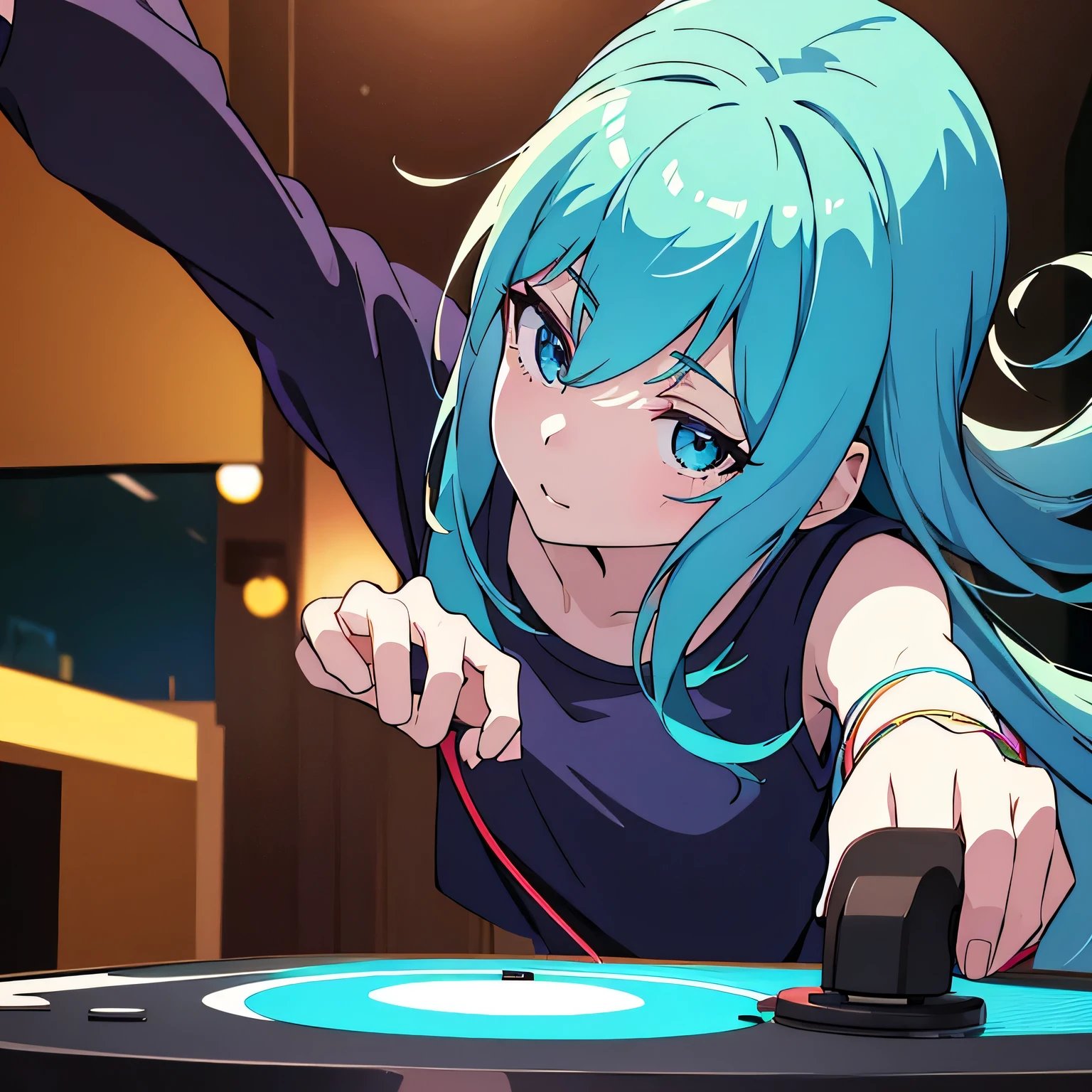 two anime girls in headphones are playing music on a turntable, anime vibes, anime style 4 k, ig studios anime style, nightcore, 8 0 s anime vibe, anime girls, anime style. 8k, lofi artstyle, dj sura, anime moe artstyle, anime style illustration, trending on cgstation, anime style artwork, e - girl,flying attack,dancing,Deathblow