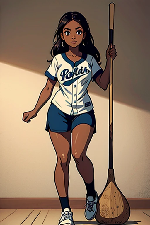 1 garota, Sozinho, pele escura, dark skinned female, tronco, boné de baseball, camiseta, moleca