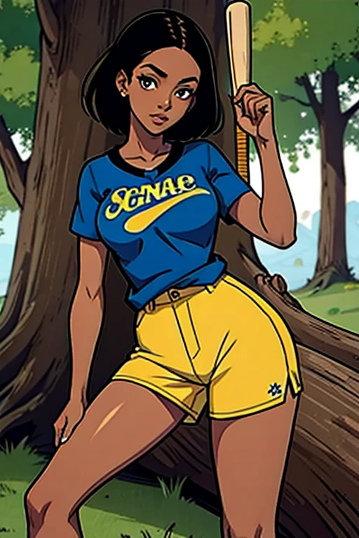 1 garota, Sozinho, pele escura, dark skinned female, tronco, boné de baseball, camiseta, moleca