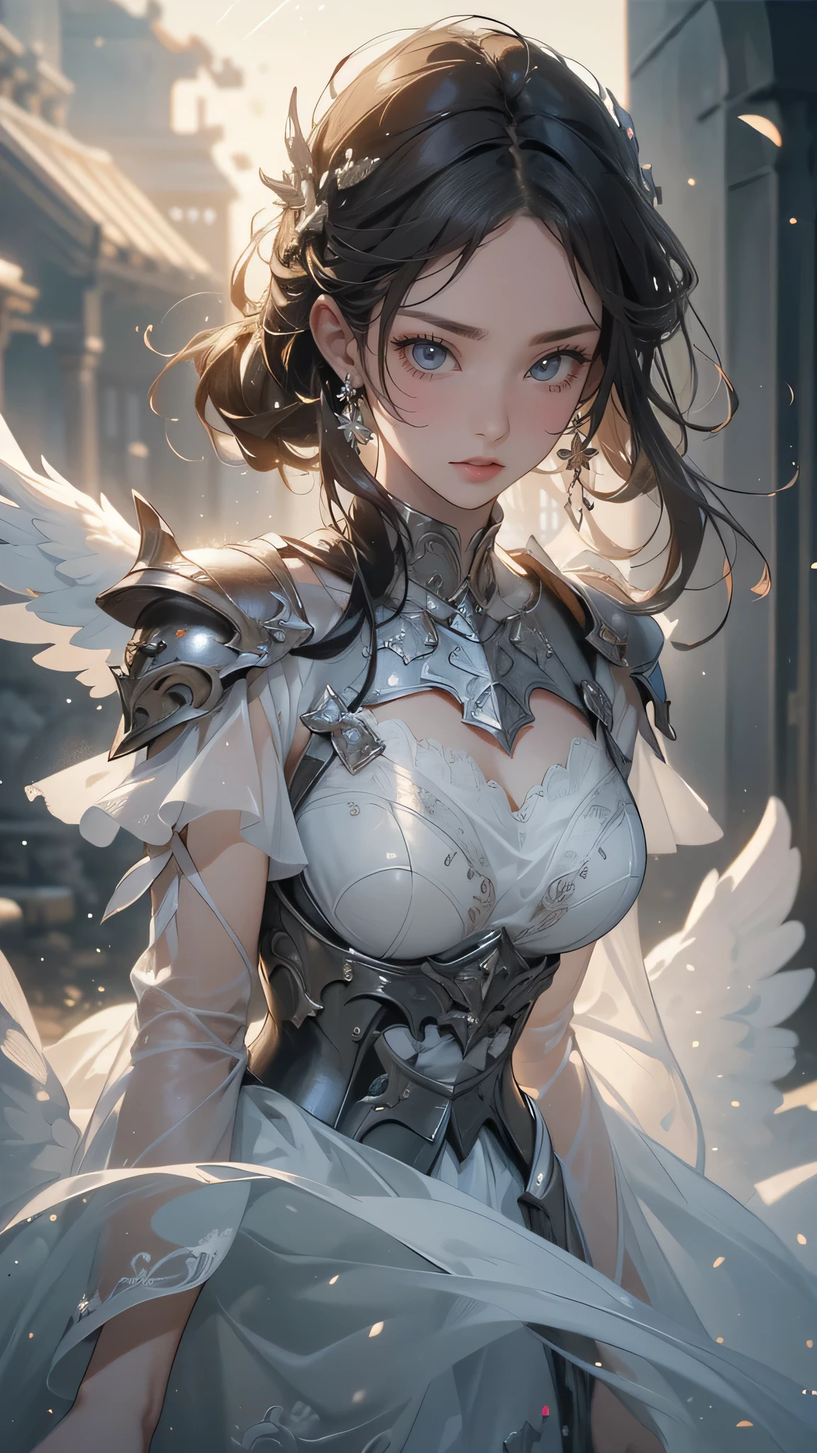 from below,angel armor,falling from the sky,(random hairstyle),(Highest image quality,(8k),ultra-realistic,best quality, high quality, high definition, high quality texture,high detail,beautiful detailed,fine detailed,extremely detailed cg,detailed texture,a realistic representation of the face,masterpiece,Sense of presence)