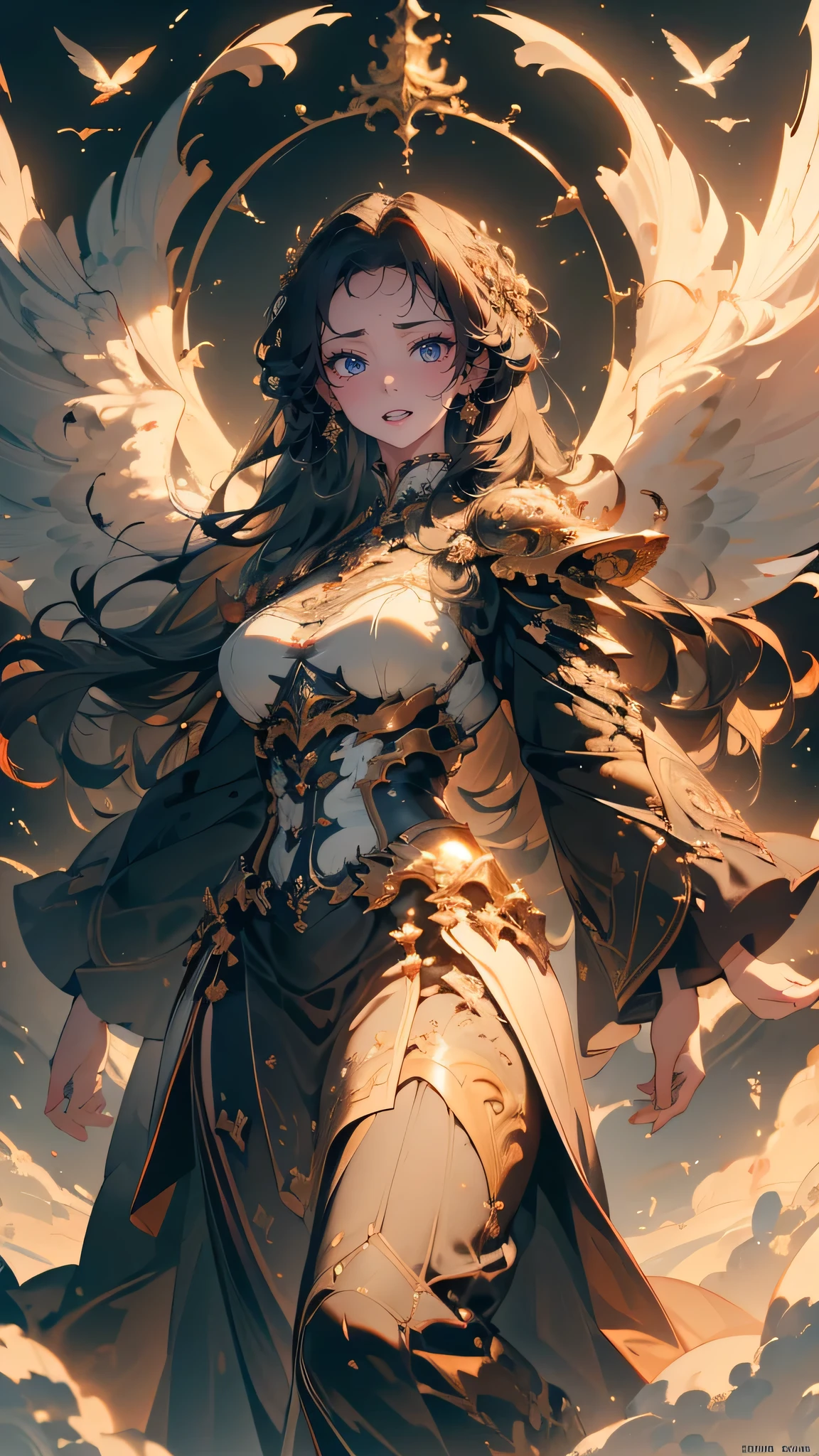 full body,from below,angel armor,Spread your arms and fly down from the sky,(random hairstyle),(Highest image quality,(8k),ultra-realistic,best quality, high quality, high definition, high quality texture,high detail,beautiful detailed,fine detailed,extremely detailed cg,detailed texture,a realistic representation of the face,masterpiece,Sense of presence)