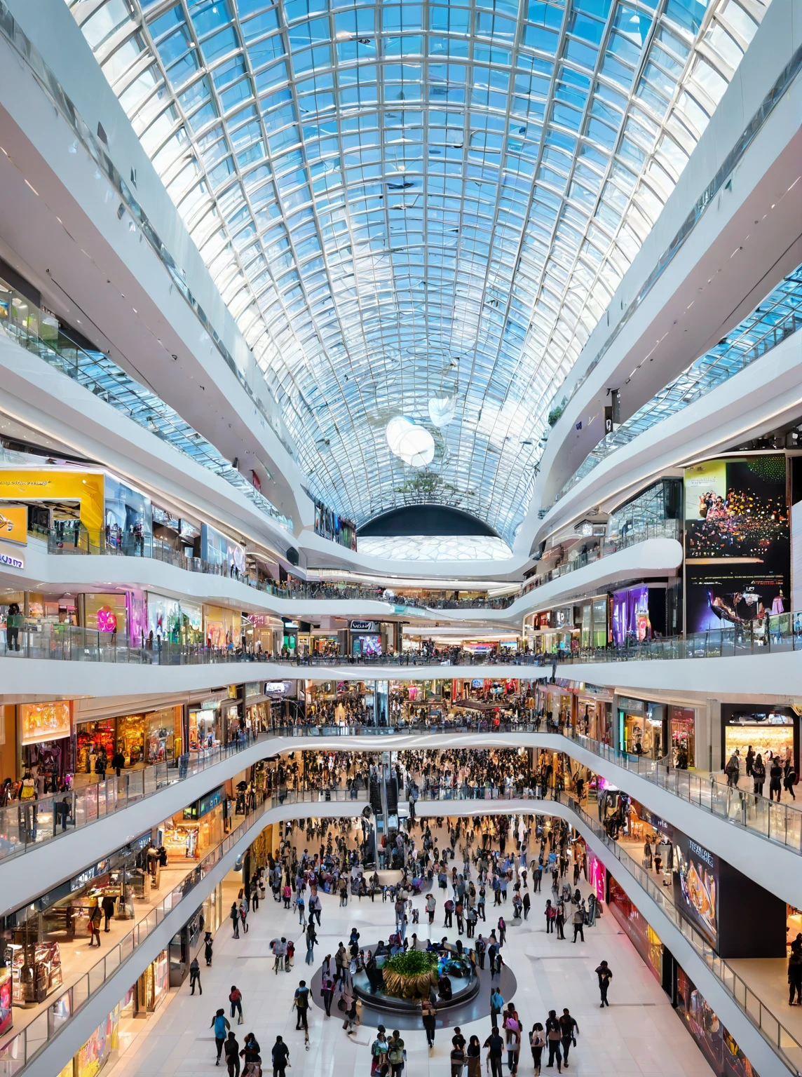 araffes in a shopping mall with a lot of people, in magnificent shopping mall, on a futuristic shopping mall, shopping mall, in a mall, mall, large commercial led screens, malls, mall background, food court in a mall, at a mall, people shopping, retaildesignblog, a wide shot, central hub, wide-shot, wide - shot