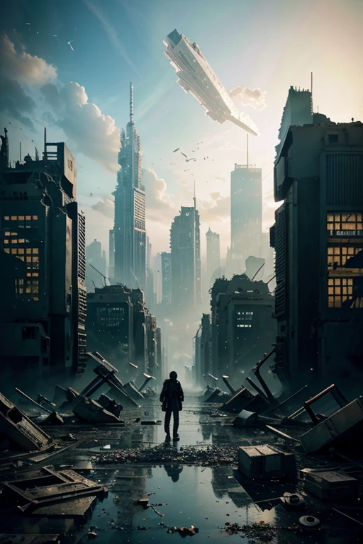 highest quality、A ruined futuristic city、dim、Surrealism