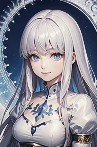(masterpiece, highest quality, highest quality, Official Art, beautifully、beautiful:1.2), (1人のgirl:1.3), (Fractal Art:1.3),girl，beautiful，An innocent smile，Silver Hair，long hair，Princess，Smooth Hair