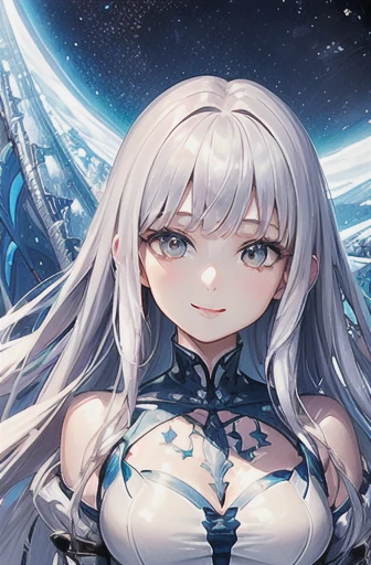 (masterpiece, highest quality, highest quality, Official Art, beautifully、beautiful:1.2), (1人のgirl:1.3), (Fractal Art:1.3),girl,beautiful,An innocent smile,Silver Hair,long hair,Princess,Smooth Hair
