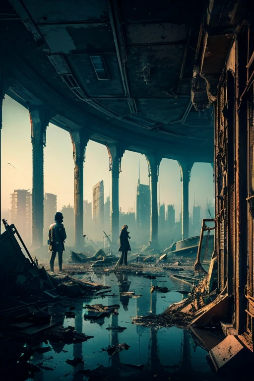 highest quality、A ruined futuristic city、dim、Surrealism