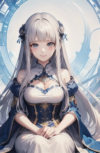 (masterpiece, highest quality, highest quality, Official Art, beautifully、beautiful:1.2), (1人のgirl:1.3), (Fractal Art:1.3),girl,beautiful,An innocent smile,Silver Hair,Long Hair,Princess,Smooth Hair