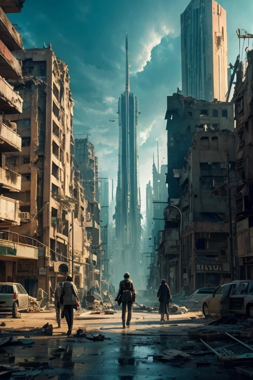 highest quality、A ruined futuristic city、dim、Surrealism