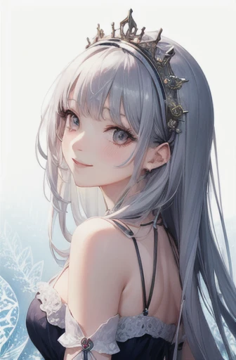 (masterpiece, highest quality, highest quality, Official Art, beautifully、beautiful:1.2), (1人のgirl:1.3), (Fractal Art:1.3),girl，beautiful，An innocent smile，Silver Hair，Long Hair，Princess，Smooth Hair，There&#39;s a bird on my shoulder