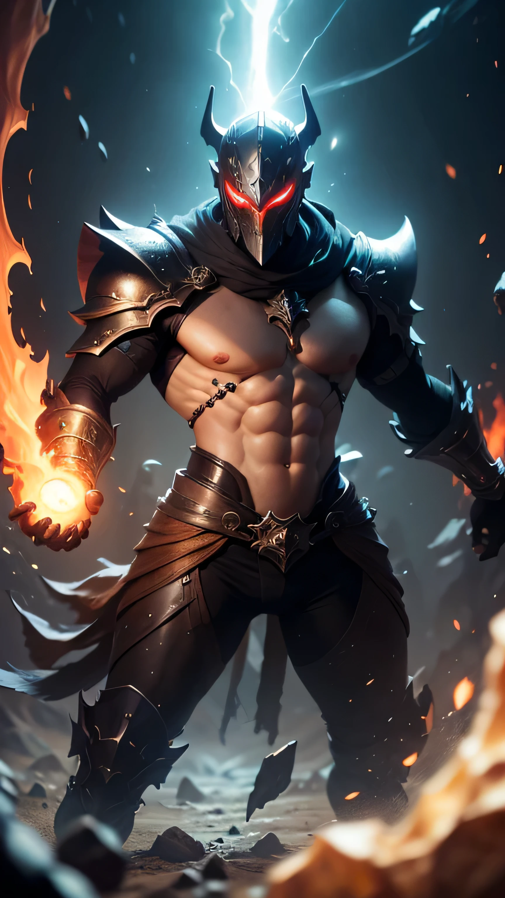 Mago fantasma con espada larga de lava, Mago masculino, Armadura roja de fuego magico de cuerpo completo, Creating a magical ball of glowing lava, dynamic pose, muy alto, ojos brillantes, Uso de mascarilla, Figura alta, Proporciones corporales perfectas, Mirando fijamente al espectador, Luz de borde, avatar, Renderizado de octanaje, batidora, fondo ((Red Game destella bioluminiscencia por todas partes)) De sangriento campo de batalla, ....3d, c4d, La mejor calidad, Altamente detallado, ancient technology, HDR (High Dymanic Range), Trazado de rayos, NVIDIA RTX, Super resolution, Irreal 5, Subunderground dispersion, Textura PBR, Post-procesamiento, Anisotropic filtering, Profundidad de campo, Super sharp and crisp, Texturas multicapa, Albedo y Highlight Maps, Sombreado de superficies, Precise simulation of light-material interactions, proporciones perfectas, Renderizado de octanaje, two-color illumination, ISO bajo, balance de blancos, Regla de los tercios, Amplia apertura, 8K RAW, High Efficiency Sub-Pixel, Convolution subpixel, glow particles, Light scattering, El efecto Tyndall