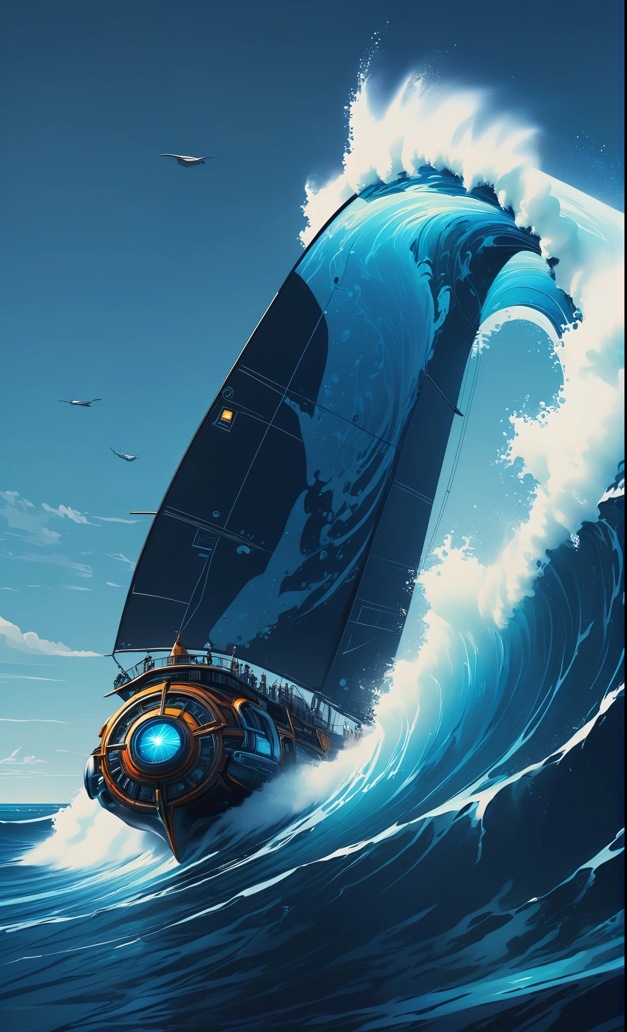 Nazare Nautica vol.2 - tourism, by Luis Duarte, Nanopunk, blue shading, Nazare style, Element Water, Mythpunk, Graphic Interface, Space Art, Sci-Fic Art, Dark Influence, NijiExpress 3D v3, Kinetic Art, Datanoshing, Oilpainting, Ink v3, Splash style, Abstract Art, Abstract Tech, Cyber Tech Elements, Futuristic, Epic style, Illustrated v3, Deco Influence, AirBrush style, drawing