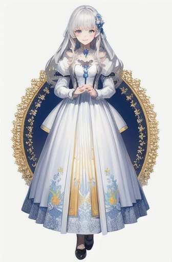 (masterpiece, highest quality, highest quality, Official Art, beautifully、beautiful:1.2), (1人のgirl:1.3), (Fractal Art:1.3),girl,beautiful,An innocent smile,Silver Hair,Long Hair,Princess,Smooth Hair,noble princess dress,Glittering hair ornaments