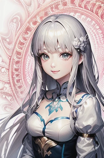 (masterpiece, highest quality, highest quality, Official Art, beautifully、beautiful:1.2), (1人のgirl:1.3), (Fractal Art:1.3),girl,beautiful,An innocent smile,Silver Hair,Long Hair,Princess,Smooth Hair,Noble princess dress,Glitter hair ornaments,Upper Body,I am praying