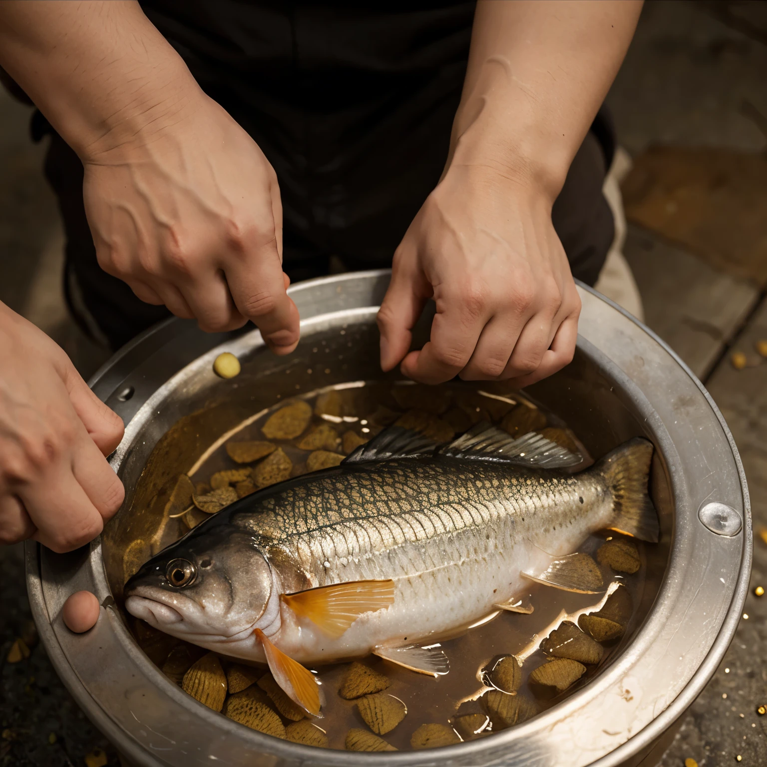 cute boy robs dry fish