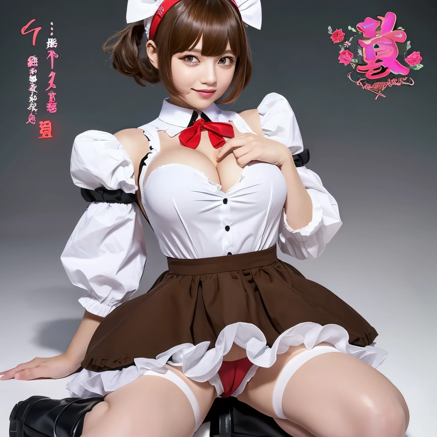 (eishin flash,umamusume),(short hair),Black Hair,(((Plump))),(((Ahegao))),(((Put out the nipple,Show your chest and open your legs,Showing pussy))),(Pussy juice:1.2,Place your hands near your groin,Uterus),sketch,oil painthing, jewelry eyes, glowing eyes, smile, hair ornament, ear ribbon, white scrunchie, german clothes, frills, red choker, bare shoulders, black sleeves, wide sleeves, frilled sleeves, long sleeves, detached sleeves, shirt, dirndl, bodice, brown belt, white apron, waist apron, vertical-striped skirt, red skirt, frilled skirt, black thighhighs, mary janes, blue footwear