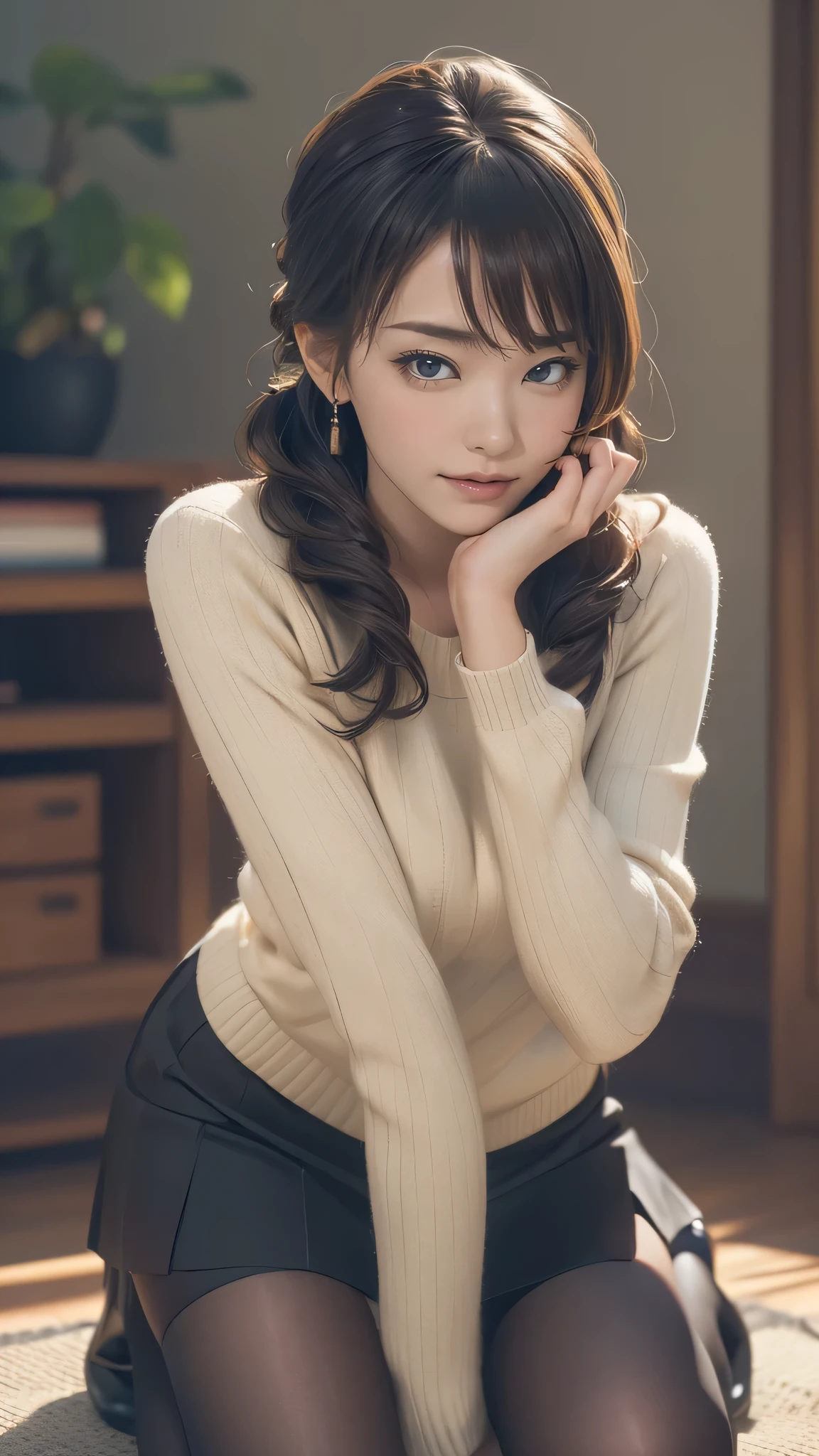 (random porn pose),(random hairstyle),(Highest image quality,(8k),ultra-realistic,best quality, high quality, high definition, high quality texture,high detail,beautiful detailed,fine detailed,extremely detailed cg,detailed texture,a realistic representation of the face,masterpiece,Sense of presence),sweater,tight mini skirt,stockings,Engineer boot