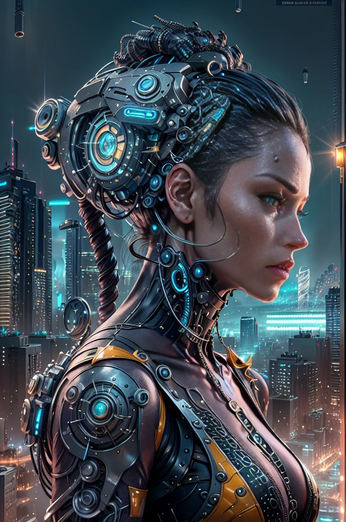 Unreal engine:1.4,UHD,Best quality:1.4, fotorrealist:1.4, skin texture:1.4, masterpiece:1.8,Mechanical girl of the future,Shiny metal,Brilliant robotic movements,ethereal,futuristic technology,Advanced artificial intelligence,Cityscape illuminated with neon lights,Metal Exoskeleton,very detailed facial features,bright LED eyes,Carefully crafted faux leather,Extravagant futuristic fashion,hovering above the ground,Urban Landscape Study,futuristic technology,exquisite craftsmanship,Metal limbs with intricate patterns,Seamless integration of people and machines,surrealist,Otherworldly atmosphere,Utopian cityscape in the background,Modern weapons are integrated into its body.,emits a soft and bright glow,Expressive and captivating look,Superhuman strength and agility,Adopt a position of confidence and strength,High resolution portrait with vibrant colors and intricate details.,Awesome,stunning artwork. (Best quality,4k,8K,High resolutions,masterpiece:1.2),ultra detailed,(realist,fotorrealist,fotorrealist:1.37),HDR,UHD,studio lighting,Ultra-thin paint,sharp focus,physically based representation,Very detailed description,professional,Bright colors,hips,Portraits,Conceptual artists, full length, street, rain