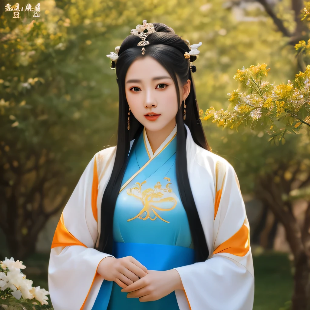 arafed asian （（（college student））） with long black hair wearing a white and orange dress, palace ， a girl in hanfu, white hanfu, hanfu, heise-lian yan fang, traditional beauty, wearing ancient chinese clothes, inspired by Huang Ji, style of guo hua, inspired by Gu An, young wan angel, ruan jia beautiful!, (((1girl)) )solo,arafed woman in a blue and gold dress standing in a field, palace ， a girl in hanfu, queen of the sea mu yanling, xianxia, a beautiful fantasy empress, xianxia fantasy, xianxia hero, hanfu, zhao yun, inspired by Gu An, li zixin, ((a beautiful fantasy empress))