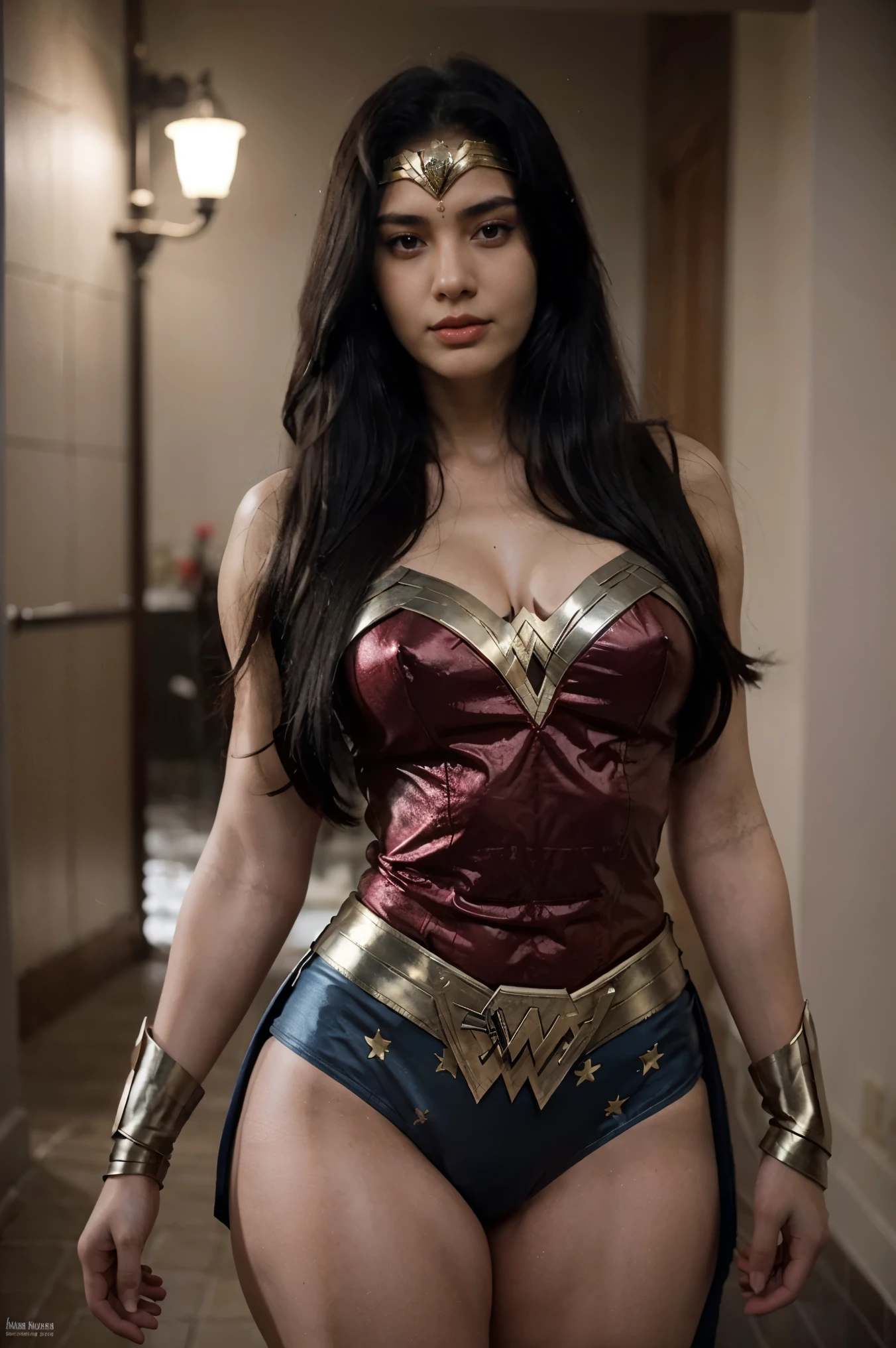 21yo girl, black hair, long hair,The body shape of 34-26-36 is hourglass, indian, wonder Woman, cosplay