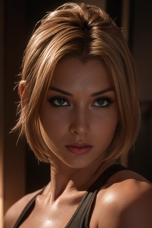 (best quality,4k,8k,highres,masterpiece:1.2), ultra-detailed, (realistic,photorealistic,photo-realistic:1.37), beautiful detailed eyes, beautiful detailed lips, extremely detailed face, long eyelashes, flawless skin, exquisite facial features, radiant complexion, captivating gaze, alluring smile, sensual lips, dark fantasy, a beautiful woman, finely crafted facial Rayne from game the BloodRayne features, intricate brush strokes, beautiful lighting, Cinematic, Color correction, stylized anatomy, short red hair, full body, evil smile and a look from under the brows, sensual atmosphere, artistic lighting , (cool colors), damp, reflections, (masterpiece) (perfect aspect ratio), (realistic photo), (best quality), (detailed) photographed on a Canon EOS R5, 50mm lens, F/2.8, HDR, (8k) (wallpaper) (cinematic lighting) (dramatic lighting) (sharp focus) (intricate), RAW photo, RAW photo, gigachad photo, posing for camera, dynamic posing, black jeans, 8k uhd, dslr, high quality, film grain, Fujifilm XT3, extremely detailed, photorealistic, realistic, incredibly absurd, highly detailed, sharp focus, (Professional Studio Lighting), (Professional Color Grading), Edge Lighting, Dramatic lighting, Cinematic lighting, Lumen reflections, Soft natural lighting, Soft color, Photon mapping, Radiosity, (Beautiful eyes), (Detailed eyes), (Detailed face), symmetrical eyes, sharp eyes, full body), (HIGH LEVEL OF DETAIL), (skinny athletic body), (sweaty),high detailed skin, uncharacterized texture, hyper detailed, realistic skin texture, armor, best quality, dynamic pose, ultra high res, (photorealistic: 1.4) high resolution, detailed, raw photo, sharp re, by lee jeffries nikon d850 film stock photography 4 kodak portra 400 camera F1.6 Lens rich colors hyper realistic texture dramatic lighting UnrealEngine trend in Artstation Cinestill 800, veins in the body, (body and fitness).