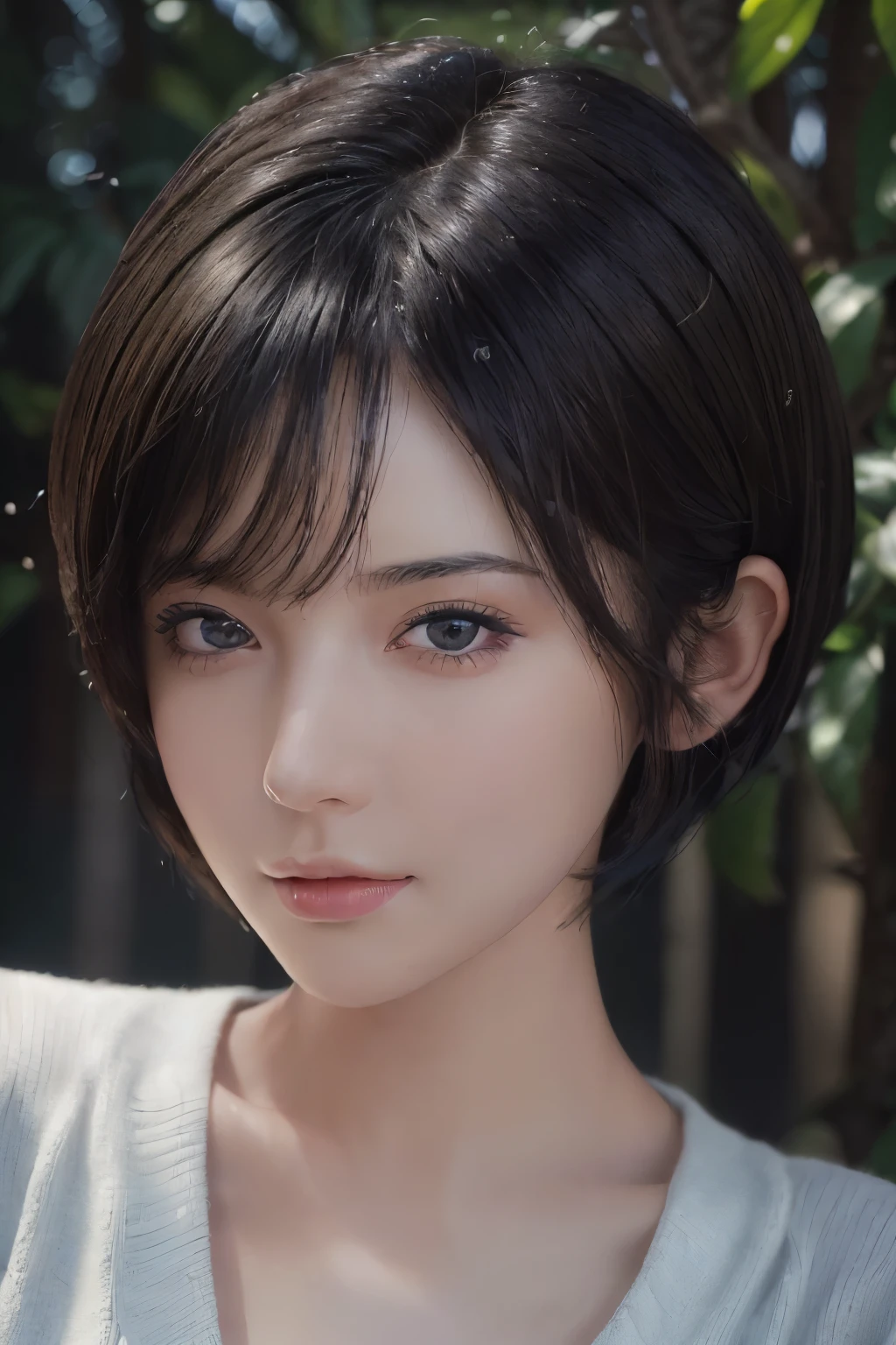 (masterpiece:1.3), (8k, photorealistic, RAW photo, best quality: 1.4), (1girl), beautiful face, (realistic face), (black hair, short hair:1.3), beautiful hairstyle, realistic eyes, beautiful detailed eyes, (realistic skin), beautiful skin, (sweater), absurdres, attractive, ultra high res, ultra realistic, highly detailed, golden ratio