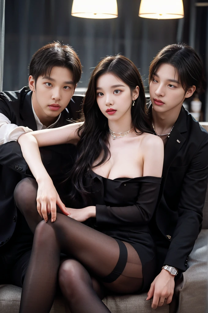 (((NFSW : 1.2))), (((pornography))), (realistic), (intricate details:1.2), (masterpiece、:1.3), (top quality:1.4), (Ultra A high resolution:1.2), Ultra A high resolution, 8K resolution, very detailed expression, dark, (high quality), complete anatomy, natural anatomy, full body photo, (1 Girl being caress by 2 men at night : 1.6), she is 21 years old, (call girl:1.5), (prostitute: 1.5), (she is korean:1.6), (beautiful : 1.4), (Dyed fancy colored hair banging), (big earrings), heavy makeup, Confusing wording, choker necklace, long legs, (a girl weared slim feminine dress and pantyhose. : 1.4), (a girl weared strappy high heels :1.4), (a girl is wearing a fur jacket :1.4), (2 men being weared t shirts and training pants : 1.3), (2 men are the house's owner : 1.4), glowing skin,(eye contact each other :1.4), (the men tie up her arms behind back:1.4), (((orgasm : 1.4))), (((moaning : 1.2))),(She being caught and sexually harassed by 2 men : 1.5), (she be forcibly raped by 2 men : 1.5), violated by them, She can not resist holding her arms grabbed by men., his dicks are being inserted into her pussy and anal., a man tighten her panty, a man tears off her pantyhose to explore her pussy, grabed ass, (The men grabbed her thighs.), caress, fondle, (the front door of the house : 1.6), (detailed background:1.2),(She has fun with several Korean men : 1.4),