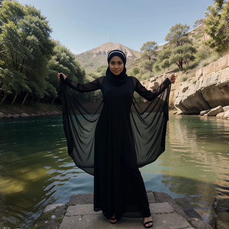 jaenab 50 years old wearing nothing but sheer hijab at the river