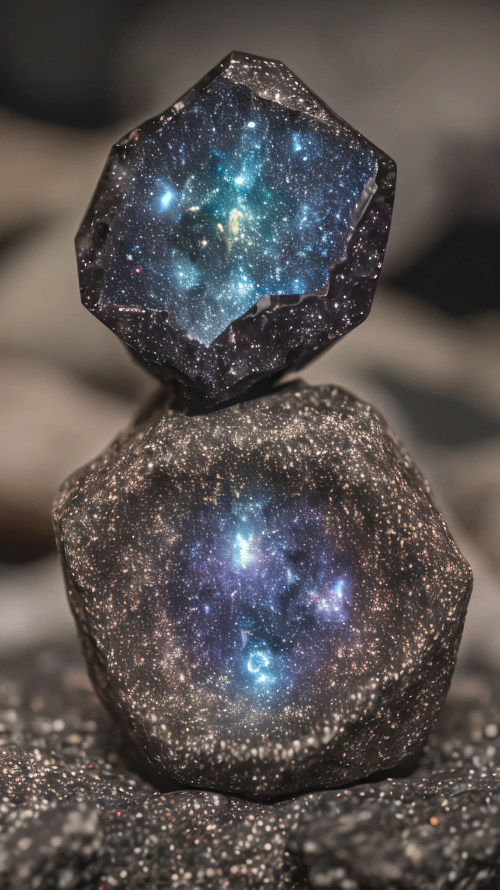 galaxy inside gemstone, (sharp focus:1.2), extremely detailed, (photorealistic:1.4), (RAW image, 8k high resolution:1.2), RAW candid cinema, 16mm,ultra realistic, cinematic film still, subsurface scattering, ray tracing, (volumetric lighting), facets, volcanic rock