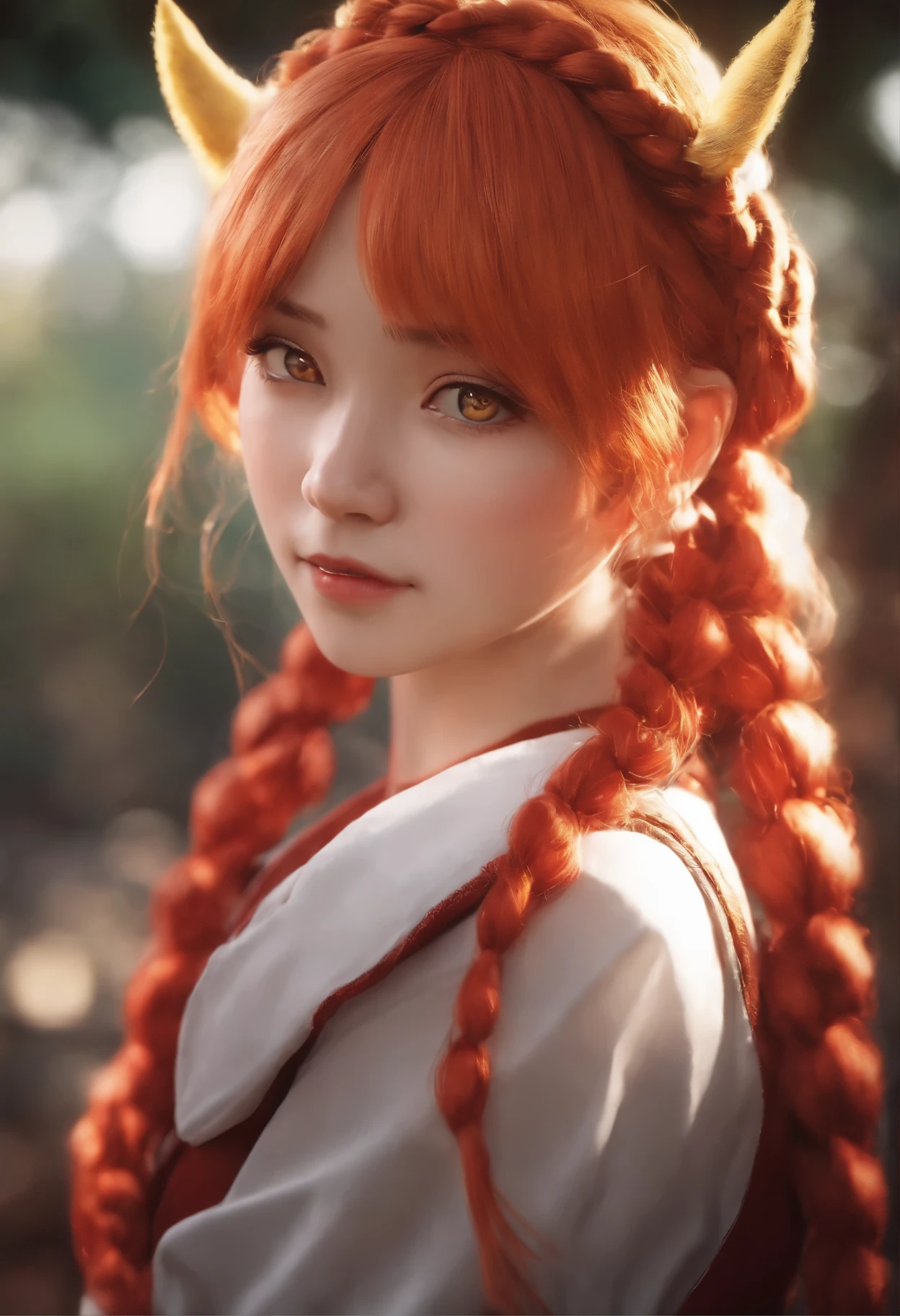 mayumi, (red_pupils), yellow_hair, side_braid, animal_ears, masterpiece, best quality, ultra-detailed, solo, 1girl